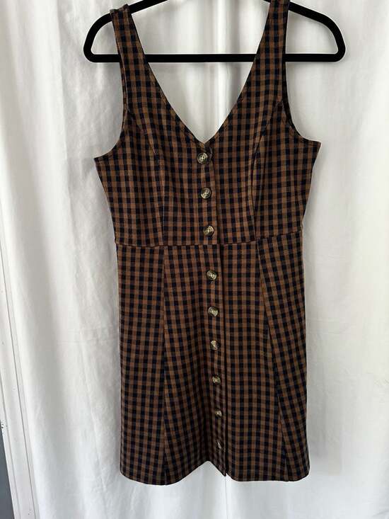 American Eagle Outfitters Dresses & Skirts - American Eagle Outfitters Womens Dress Brown and Navy Gingham Button-Front Mini